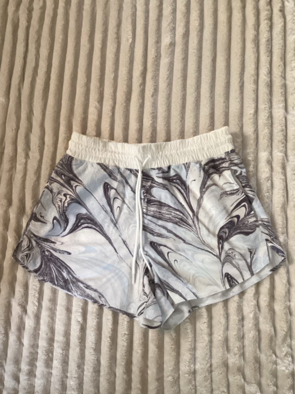 Athleta Crossroads White Marble-Print Athletic Shorts